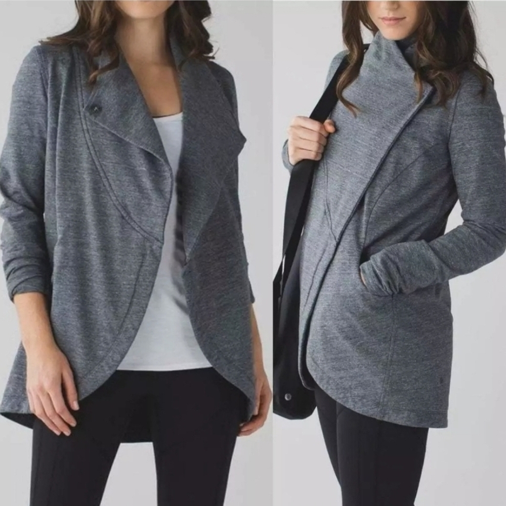 Lululemon That's A Wrap Sweater Jacket Grey Heathered Snow Slub Coal Size 6